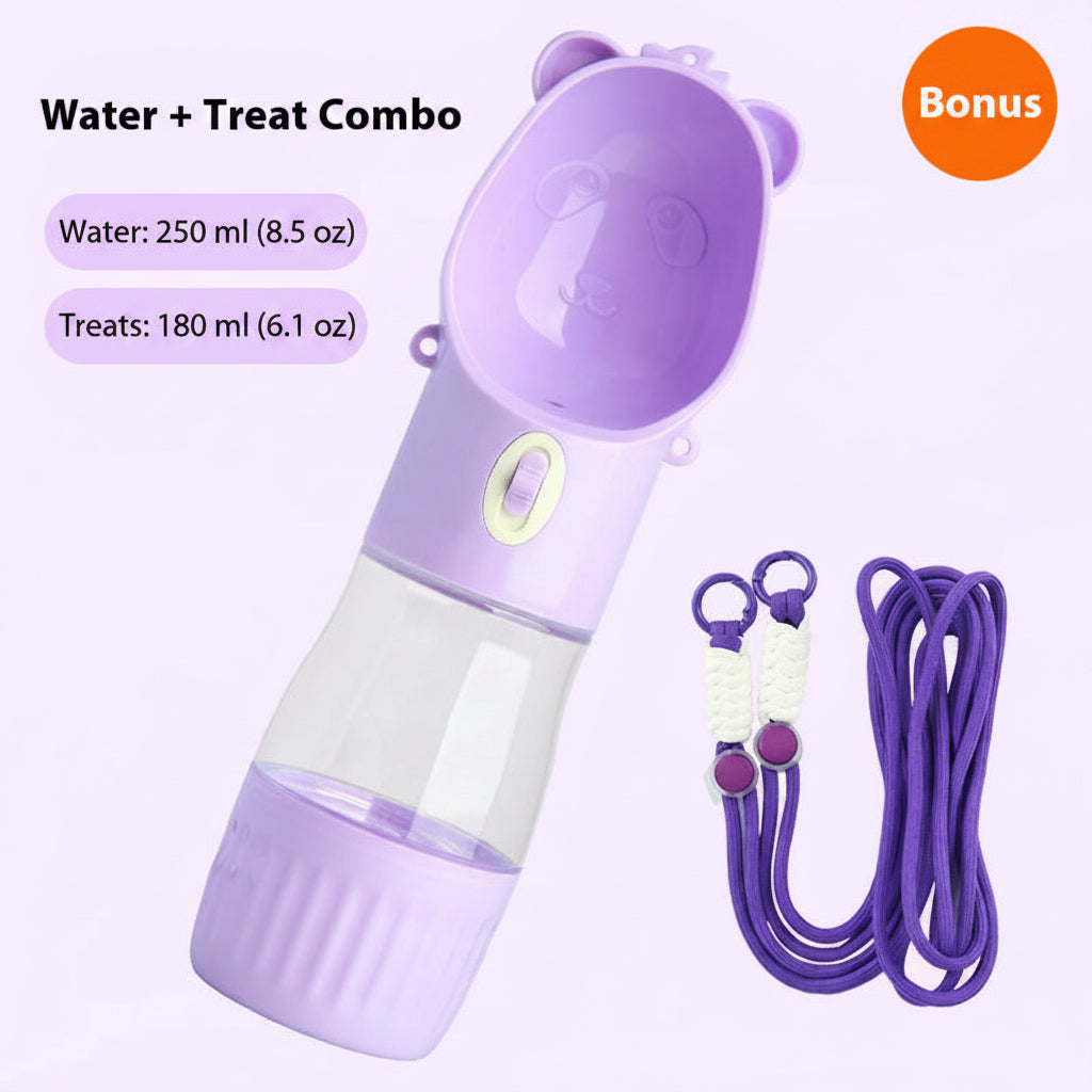 portable water bowl with treat storage combo purple