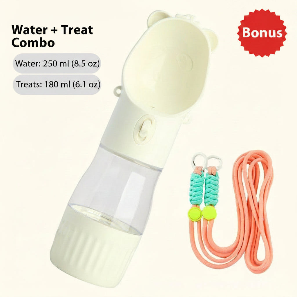 portable water bowl with treat storage combo white